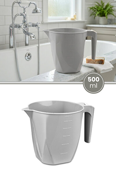 Flora Ölçülü Maşrapa 1,5 Litre, Göstergeli Banyo WC Bahçe Maşrapası F348 Gri