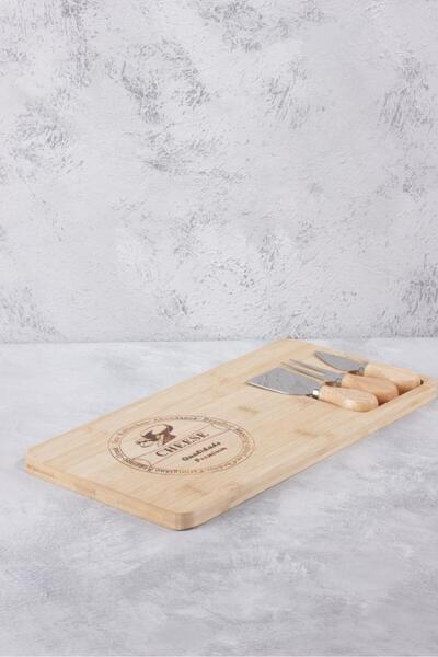İLİVA 4 Piece Bamboo Cheese Serving Plate Set - Breakfast Serving Plate and S...