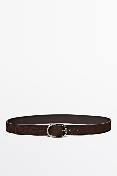 Massimo Dutti Oval buckle belt in nubuck leather