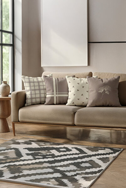 ASDİVA مجموعة من 4 أغطية وسائد زخرفية بنمط زهور جنكة إيكوسا، لون بني كريمي