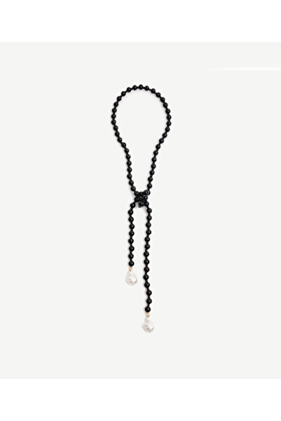 Yargıcı Oniks Taşlı Ve Mayorka İncili Uzun Kolye