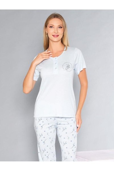Poppy Short Sleeve Placket Pajama Set - Summer Floral Pattern Soft Milan Fabr...