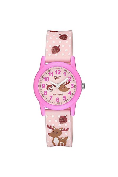 Q&Q V22A-015Vy Pink Silicone Cord Numbered Children's Wristwatch