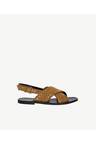 Yargıcı Cross-Strapped Leather Sandals with Trock Detail