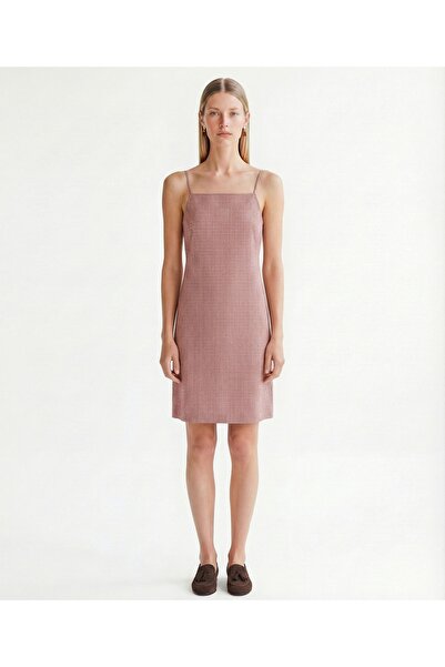 Yargıcı Düz Kare Yaka Askılı Elbise