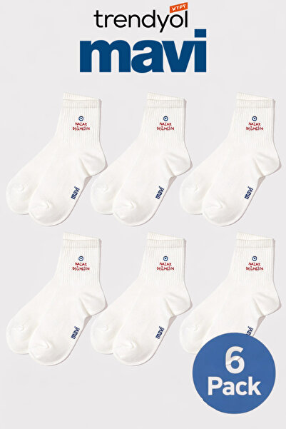 Mavi 6 Pieces of Evil Eye Button Embroidered Socks