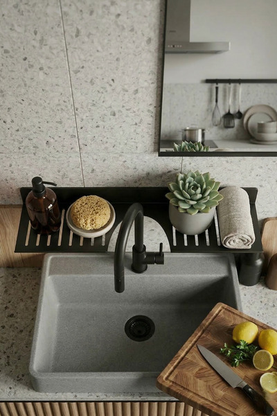 wiesmann Siyah Metal Yapışkanlı Lavabo Mutfak Düzenleyici Raf Mutfak Lavabo Organizer 022