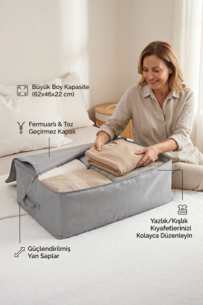 Textile sweet Büyük Boy Gri Baza Altı Düzenleyici Hurç 62x46x22