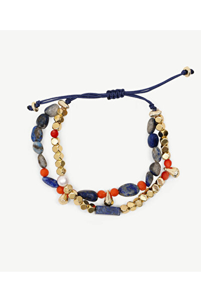 Yargıcı Doğal Taş Detaylı İkili İp Bileklik