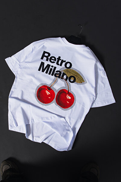Sekizbiraltı Ρετρό Μιλάνο με τύπωμα oversized Ουνισέξ Λευκό T-shirt
