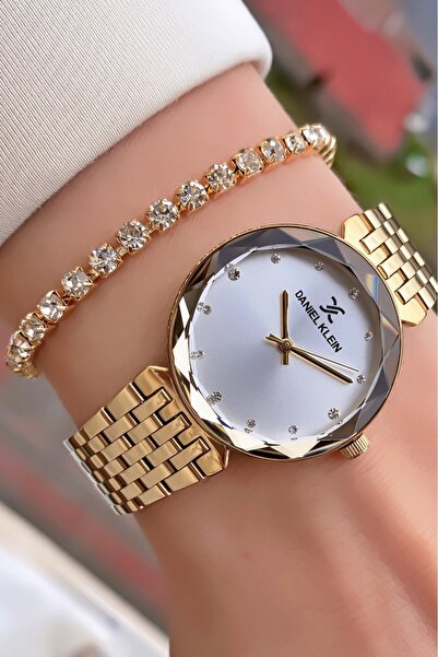 Daniel Klein ساعة يد نسائية مقاومة للماء باللون الذهبي