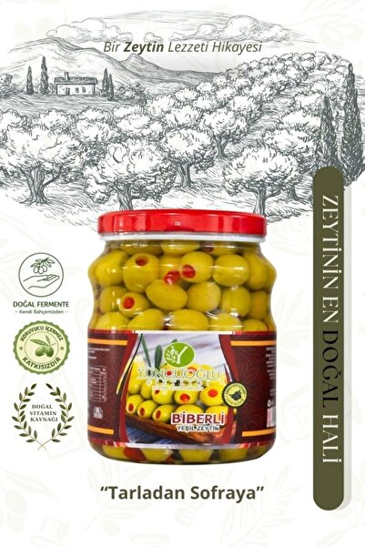Çiftliği Biberli Yeşil Zeytin 700 Gr - Kendi Bahçemizden Doğal Ve Katkısız