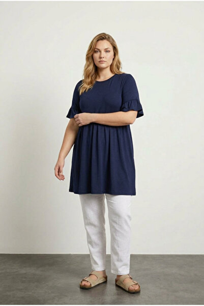 Stil Diva Plus Size Sleeve Detailed Elastic Waist Pleated Tunic T-Shirt T42