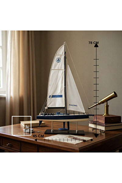 77 Quero Yelkenli Gemi Maketi 78 cm Büyük Boy Yarış Teknesi Dekoratif Denizci...