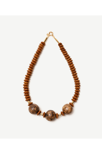 Yargıcı Ahşap Boncuk Detaylı Kolye