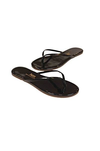 Tkees Women's Classic Patent Leather Black Stylish Daily Flip Flops Slipper
