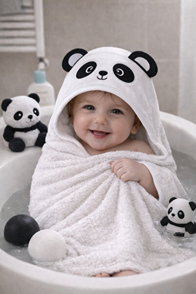 Tomuycuk Baby Bath Towel with Hood & 100% Cotton - Panda Embroidery & Towel S...