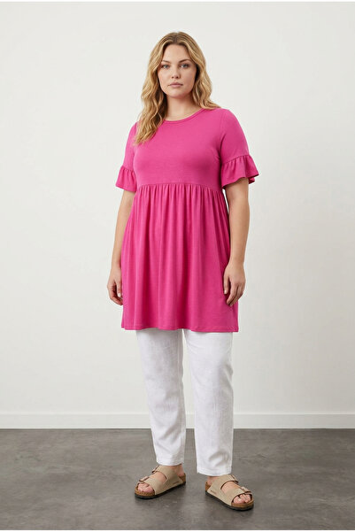 Stil Diva Tricou tunică plisată cu mâneci de mărime mare și talie elastică T41