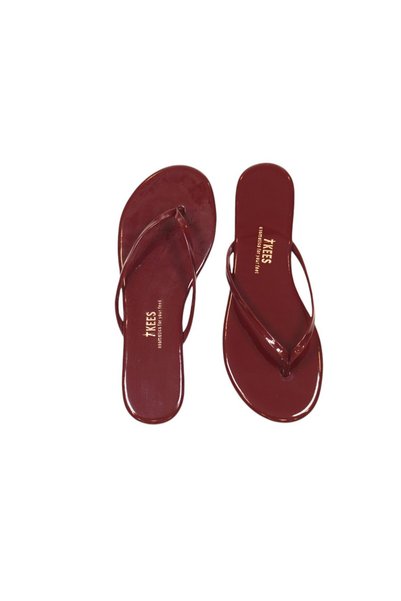 Tkees Women's Classic Patent Leather Burgundy Stylish Daily Flip Flops