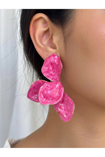 Modex Metal Oil Drop Fuchsia Pink Dangle Light Earrings (8cm)