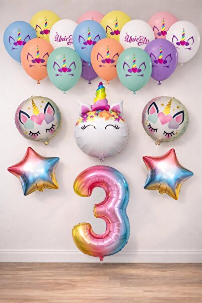 Patladı Gitti 3 Year Old Rainbow Concept Unicorn Themed Birthday Party Celebr...