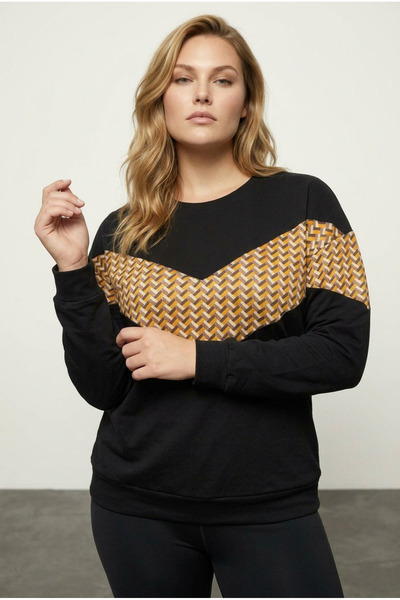 Stil Diva Hanorac cu mânecă lungă cu decolteu și cu imprimeu de mărime mare 3...