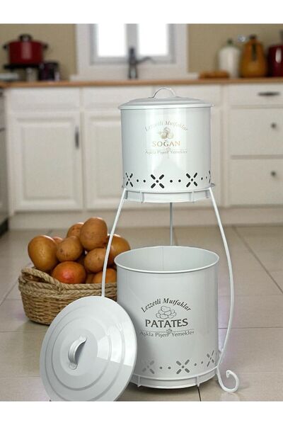 metalshop 2 Katlı Metal Patates Soğan Kovası - Sebzelik - Patates Soğanlık Se...