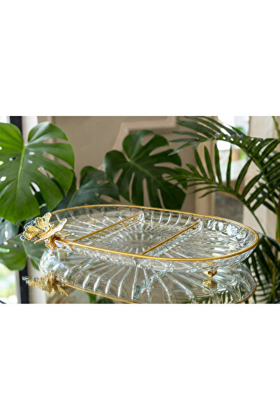 Elta Collection Lüx Hediyelik Metal Ayaklı Gold Oval Kelebekli Sunumluk Kurab...