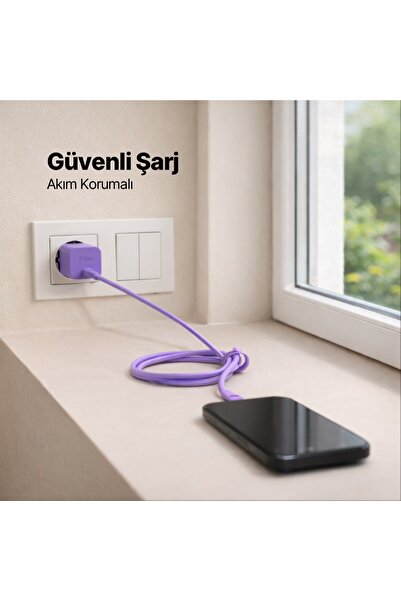 Ttec SmartCharger GAN 45W AVS PD Seyahat Hızlı Şarj Aleti + USB-C - USB-C 3A 120 cm Kablo Neon