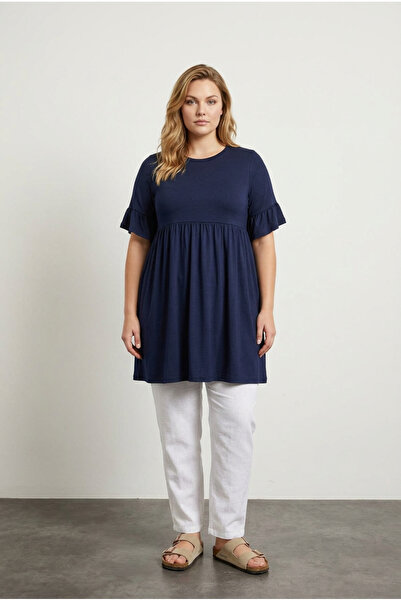 Stil Diva Plus Size Sleeve Detailed Elastic Waist Pleated Tunic T-Shirt T42