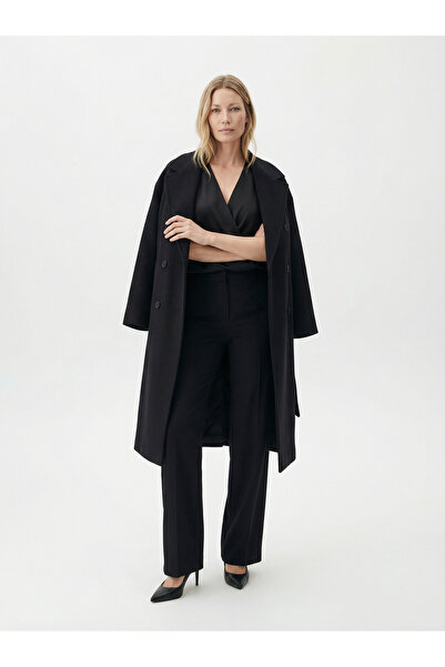 Spazio Donetta Kruvaze Kuşaklı Kaban SİYAH