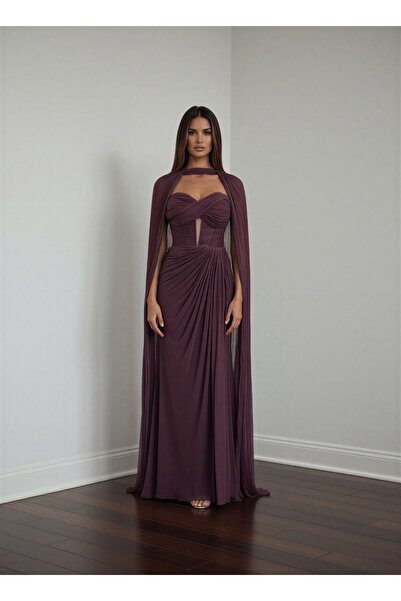 MAXXE 6179ŞİF PELERİNLİ ŞİFON ELBİSE