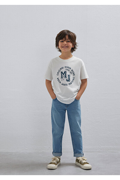 Mavi MJ Logo Printed Ecru T-Shirt Loose Fit / Relaxed Fit 6610395-70057