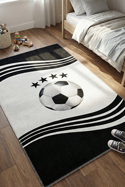VOPTEKS Siyah Beyaz Çocuk Odası Halısı Leke Tutmaz Makinede Yıkanabilir Kayma...