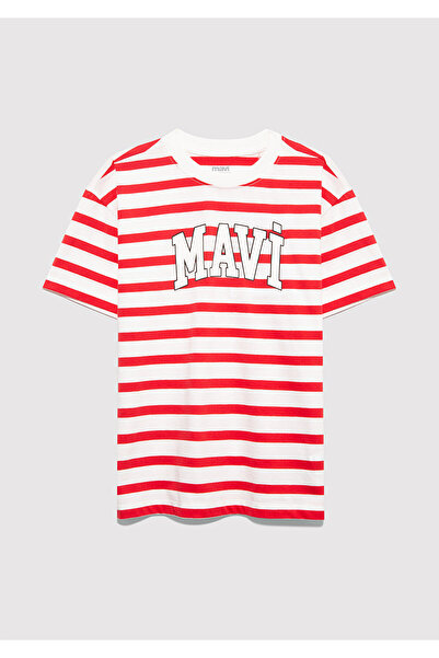 Mavi Logo Printed Striped T-Shirt Loose Fit / Relaxed Comfortable Cut 6610251...
