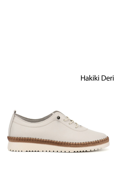 GÖNDERİ(R) Women's Beige Lace-Up Genuine Leather Comfort Shoes