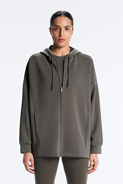 Oysho Long hooded jacket with rib details and brushed modal