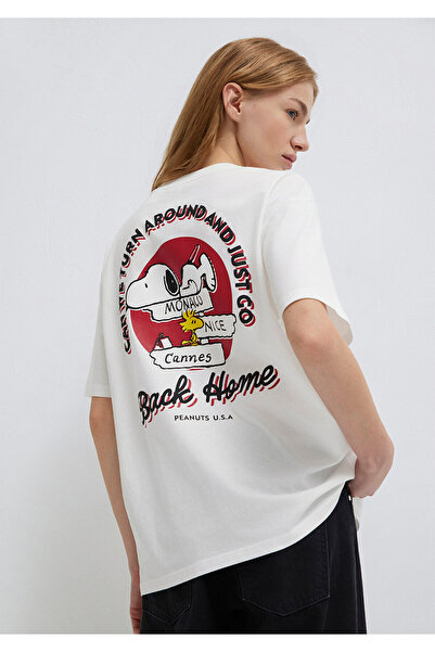 Mavi Snoopy Printed Ecru T-Shirt Loose Fit / Comfortable Loose Cut 1614055-70057