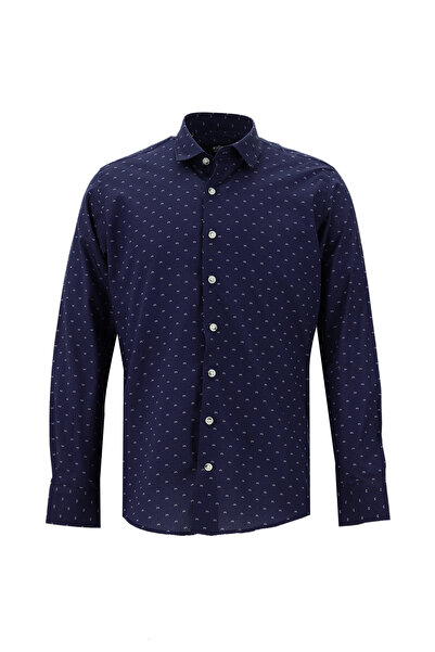 Kiğılı Uzun Kol Baskılı Slim Fit Dar Kesim Pamuk Gömlek