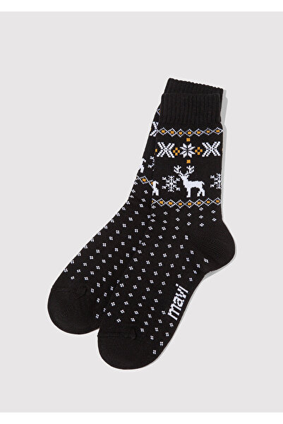 Mavi Christmas Themed Black Boot Socks 0912132-900