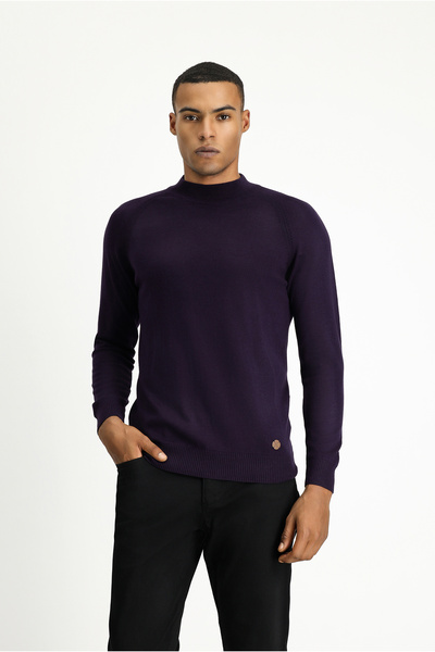 Kiğılı Pulover din tricot din bumbac, slim fit, cu jumătate de gât