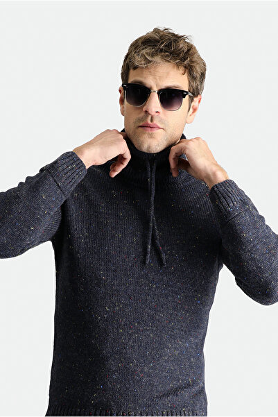 Kiğılı Pulover tricotat din lână cu model, slim fit, cu gât