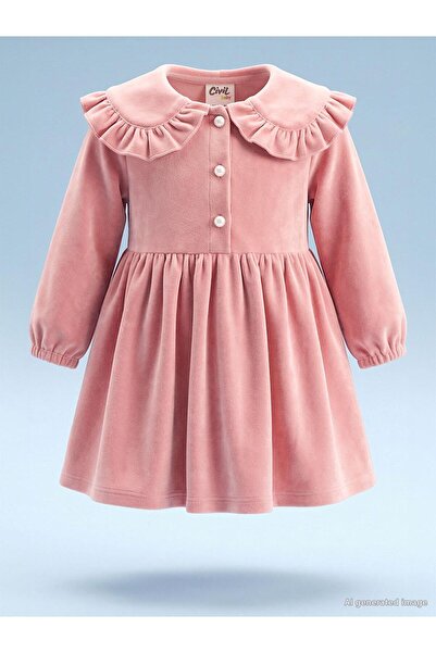 Civil Baby Eteği Büzgülü 6-18 Ay Jile ve Elbise - Pembe 9-12 Ay