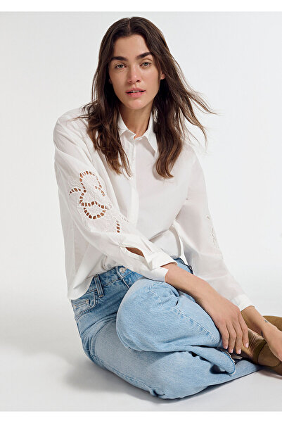 Mavi Embroidery Detailed Ecru Shirt Loose Fit / Relaxed Comfortable Cut 12113...