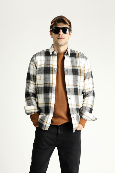 Kiğılı Cămașă din bumbac în carouri cu mânecă lungă, slim fit