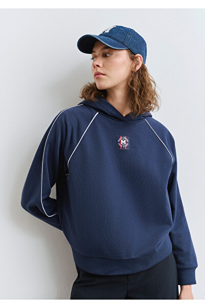 Mavi Piping Detailed Hooded Navy Blue Sweatshirt 1S10362-87518