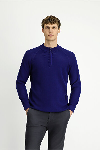 Kiğılı سترة تريكو قطنية منقوشة بياقة مدورة ومقاس عادي وسحاب