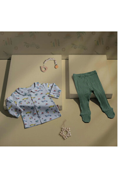 Tiffany Pijama Takımı Trip Tour Theme Ekru - Yeşil