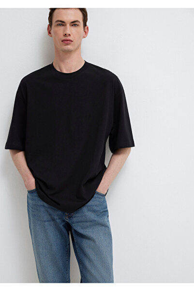 Mavi Schwarzes Basic-T-Shirt mit Rundhalsausschnitt, Oversize / Weite Passfor...