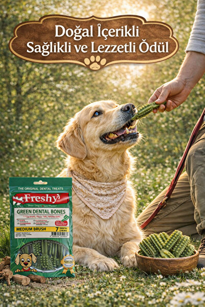 Freshy Green Dental Bones Ağız Kokusu Önleyici Kemik Köpek Ödülü 7 Adet Orta Boy